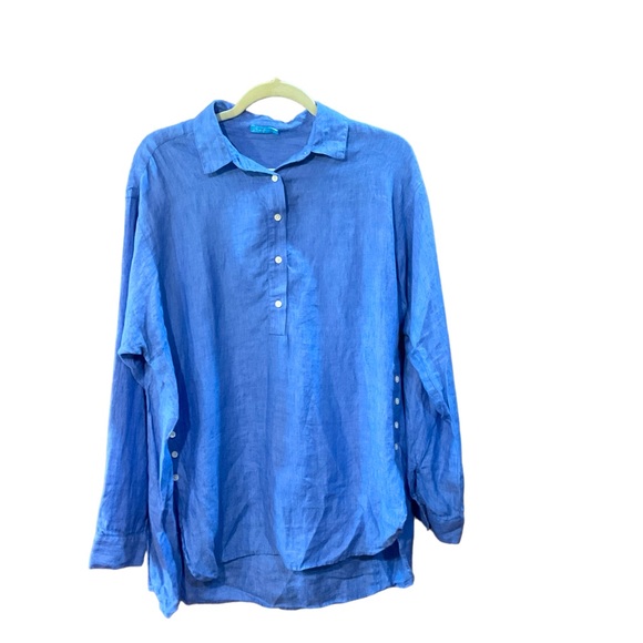 J. McLaughlin‎ Fallon Popover Linen Blue Long Sleeve Button Down - Picture 1 of 4
